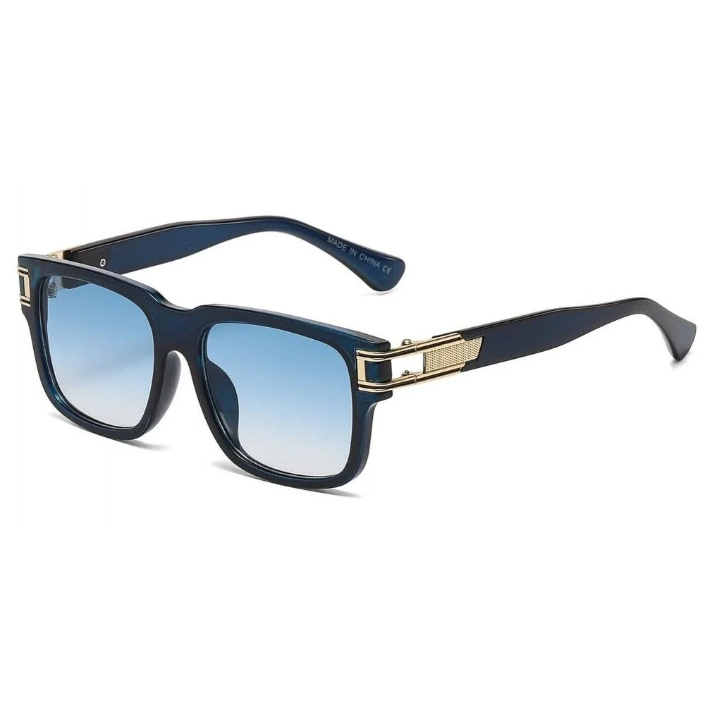 Square Blue Sunglasses Gold Accent Modern Fashion Shades Driving Beach Style New